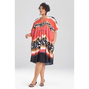 NWT $398 NATORI Size L/XL Oversized Caftan Animal Print Safari V Neck Pockets